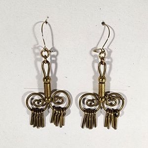 Earrings wire hanger gold tone candle like shape small dangles at bottom 1/5"